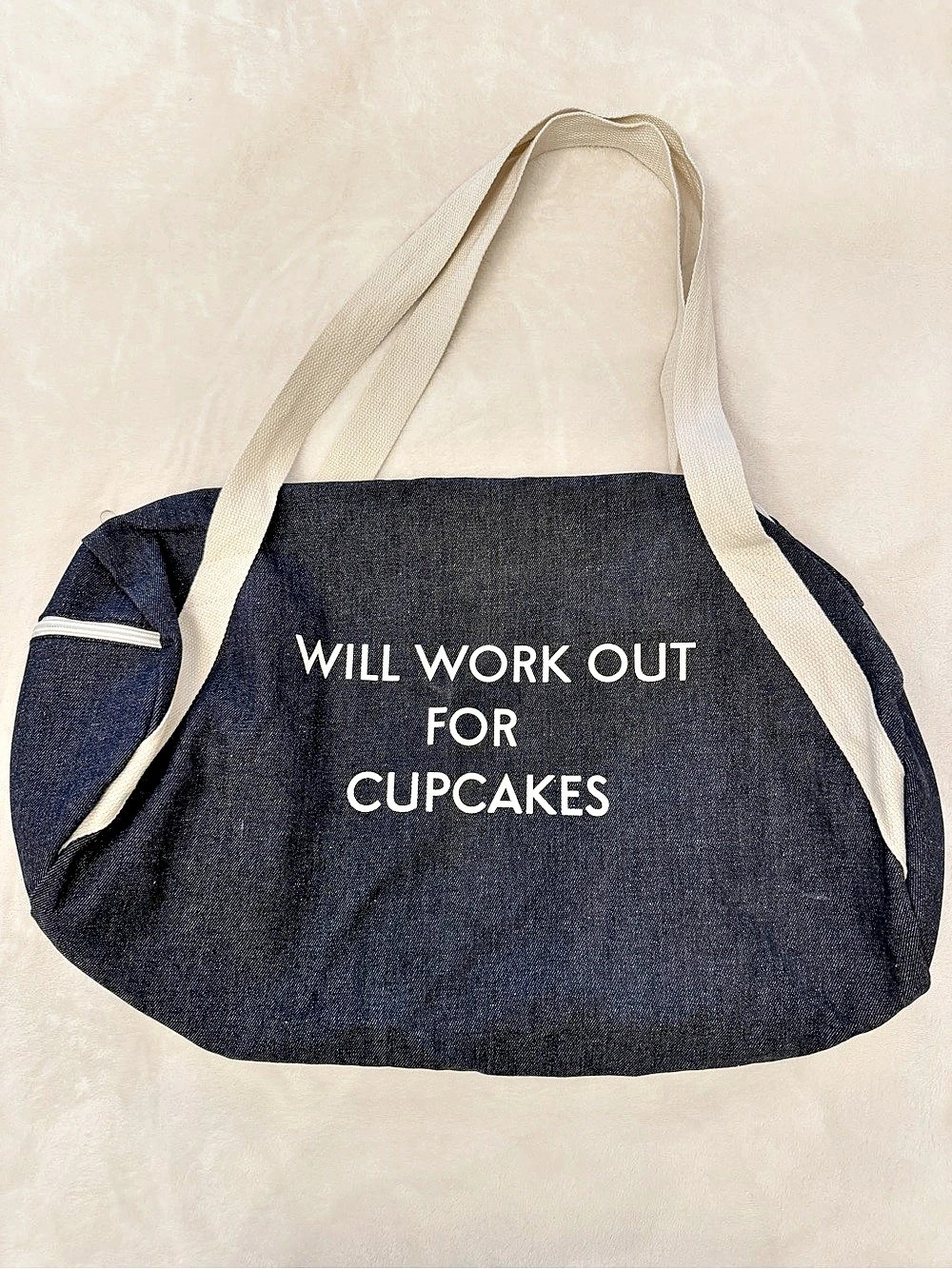 “Will Work Out for Cupcakes” 🧁 Denim Gym Bag